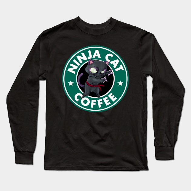 Ninja Cat Coffee Long Sleeve T-Shirt by peekxel